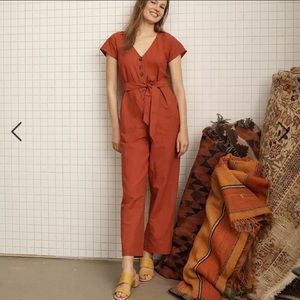 Madewell Linen-Cotton Pleat Sleeve Jumpsuit